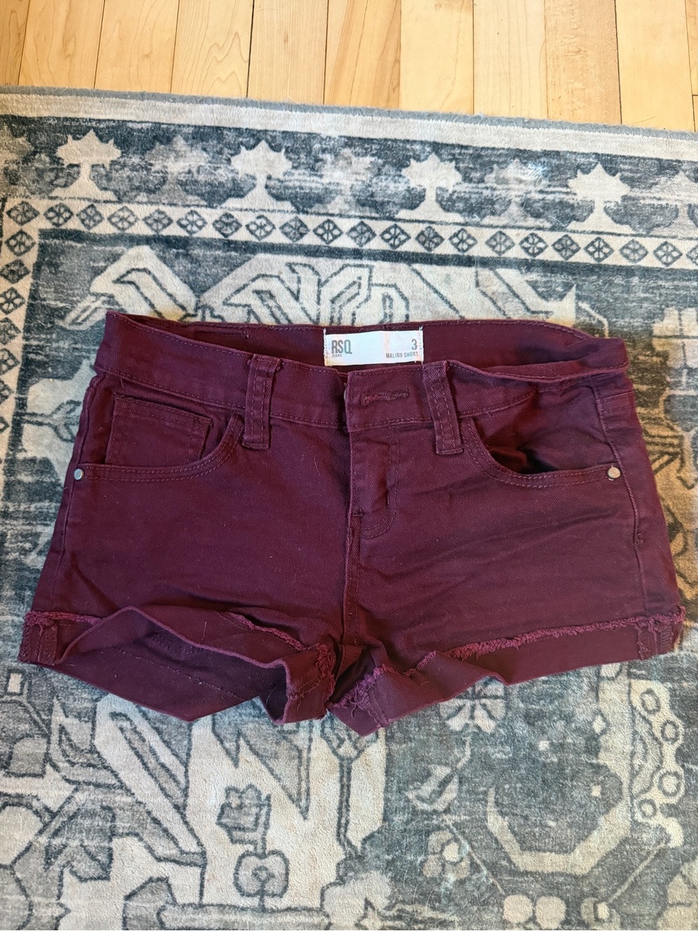 RSQ Women's Burgundy Cutoff Denim Shorts